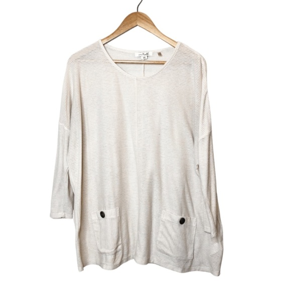 Simply Noelle Cream Striped V-Neck 3/4 Sleeve Tunic Top with Pockets Women's S/M - Picture 4 of 16